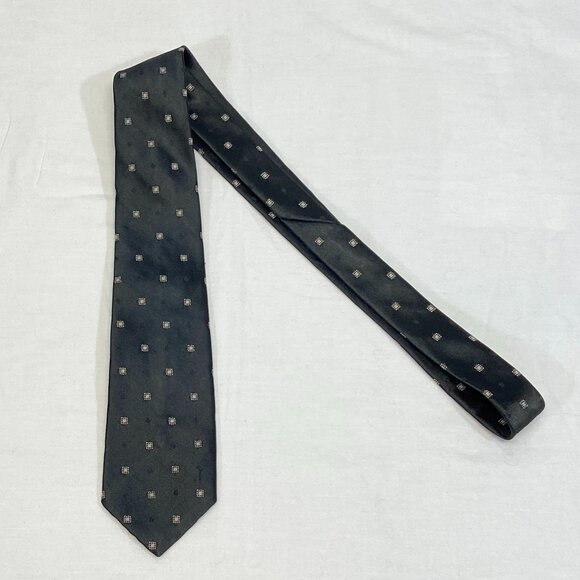 John Weitz Narrow Classic Tiny Geometric Print 3” Neck Tie Black Gold 80’s - Picture 1 of 7